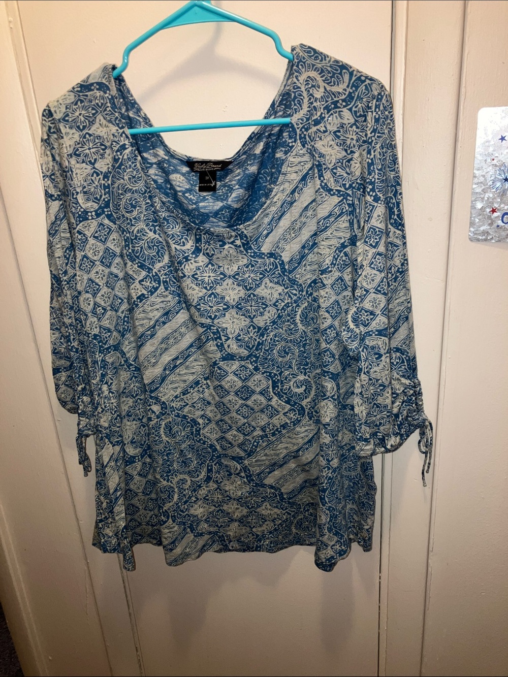 Lucky Brand Blue Patterned Tunic with Tie Sleeves Size 3X